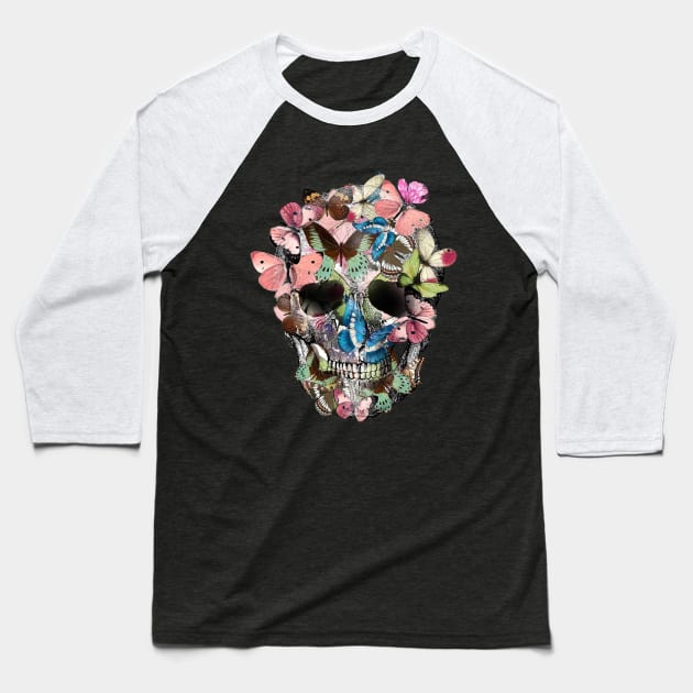 Sage Tribe Skull With Butterflies Baseball T-Shirt by Collagedream